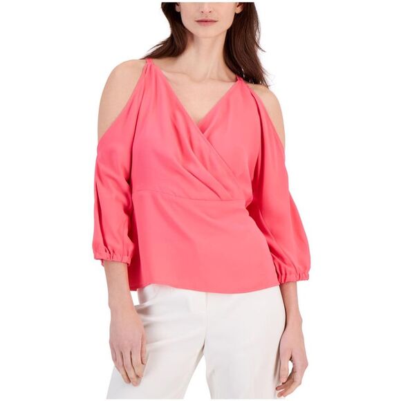 Anne Klein Womens Cold Shoulder Peplum Blouse, NWT
